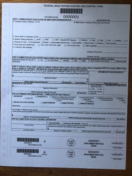 Copy 1 of the federal chain of custody form